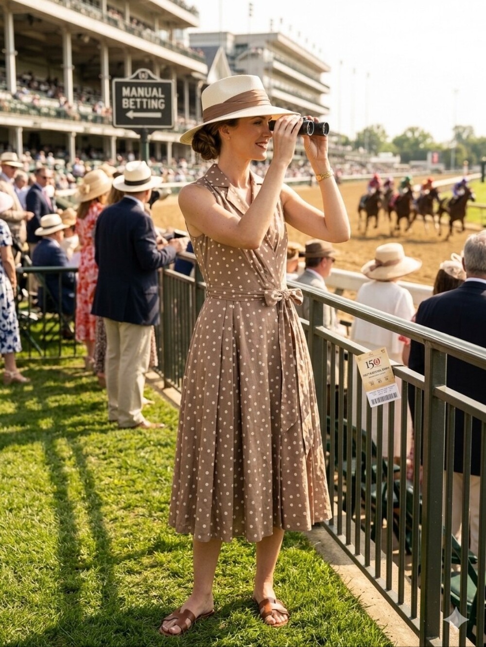 Jones Wear Tan Polka Dot Midi Dress
